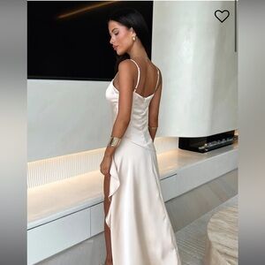 Champagne maxi ruffle prom dress